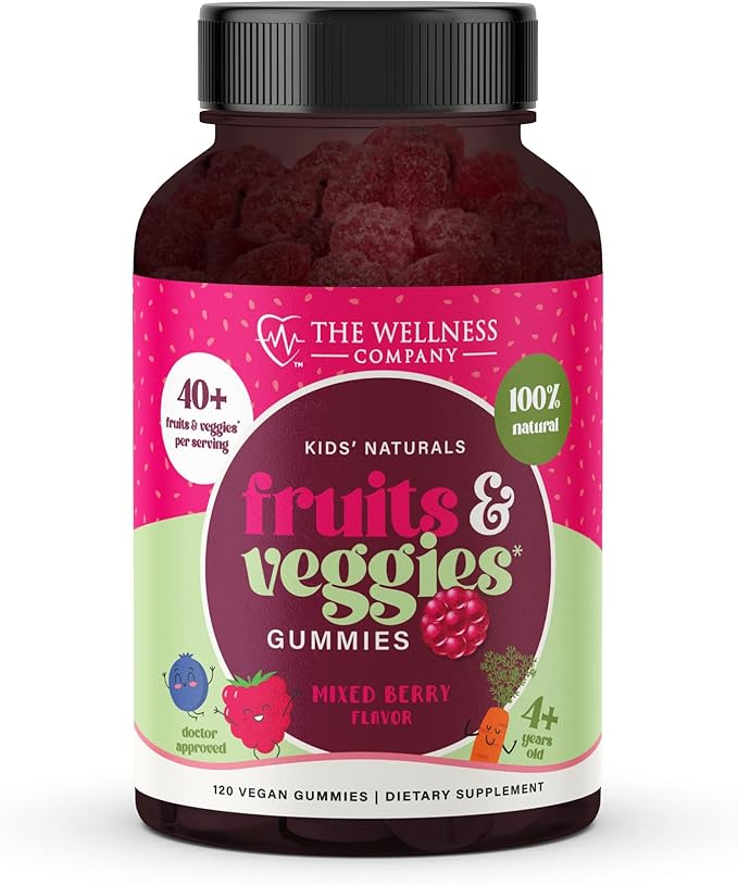 The Wellness Company Kids Naturals Fruits &amp Veggie Gummies – Daily Nutrition Support | 120ct (2 Month Supply)