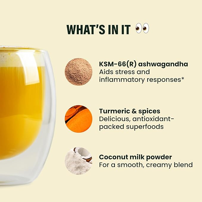 LIVE IT UP | Golden Hour: Relaxing Golden Milk Latte Powder with Ashwagandha Ginger Turmeric and Coconut | Supports Stress Relief and Sleep | Gluten-Free No GMOs Dairy-Free and Plant-Based
