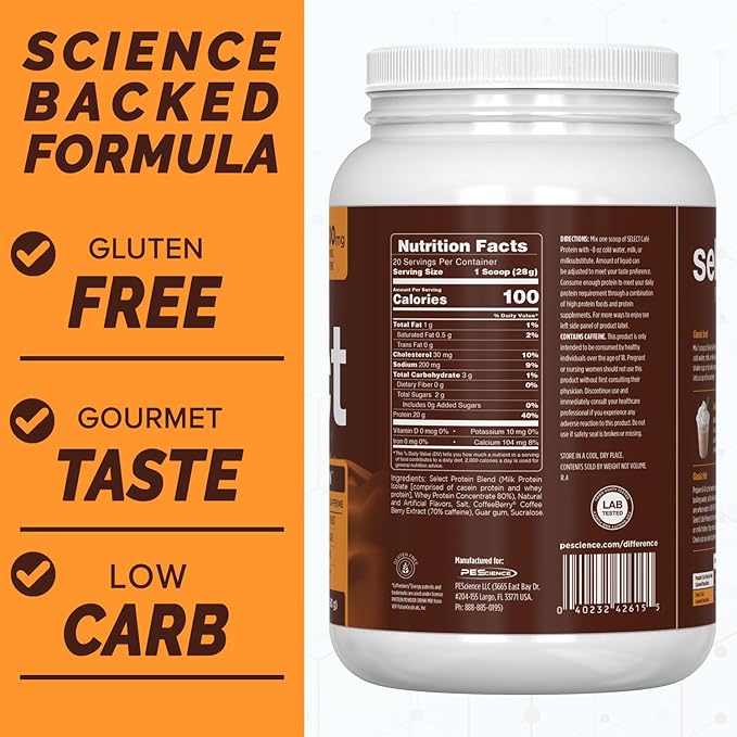 PEScience Select Cafe Protein Coffee Flavored Powder 100mg Caffeine 20g Iced Protein Coffee Powder or Creamer - Caramel Macchiato 20 Servings
