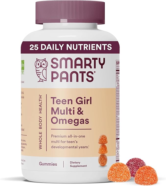 SmartyPants Teen Girl Multivitamin Gummies: Omega 3 Fish Oil (EPA/DHA) Vitamin D3 C Vitamin B12 &amp Kids Probiotic Immunity Gummies: Prebiotics &amp Probiotics for Digestive Health