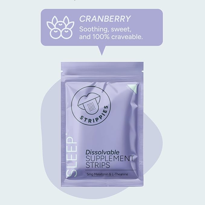 Dissolvable Sleep Strips – Fast-Acting Melatonin 5mg with L-Theanine Lavender Chamomile Hibiscus &amp Valerian – Natural Cranberry Flavor – 30 Strips