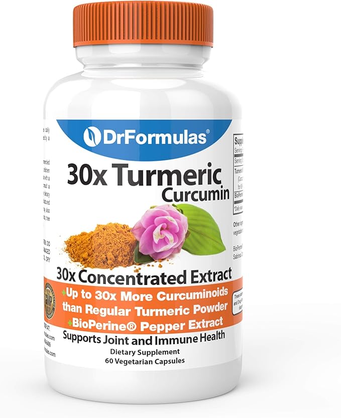 DrFormulas 30x Turmeric Curcumin Extract 1500mg Capsules with Black Pepper | 30x Stronger Than Regular Turmeric Powder 60 Capsules