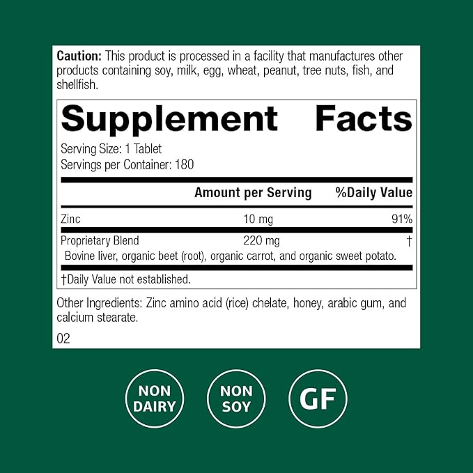 Standard Process Zinc Chelate - Offers Natural Immune Support &amp Aids Skin Health - Excellent Source of Zinc - Gluten-Free Non-Dairy &amp Non-Soy - 180 Tablets
