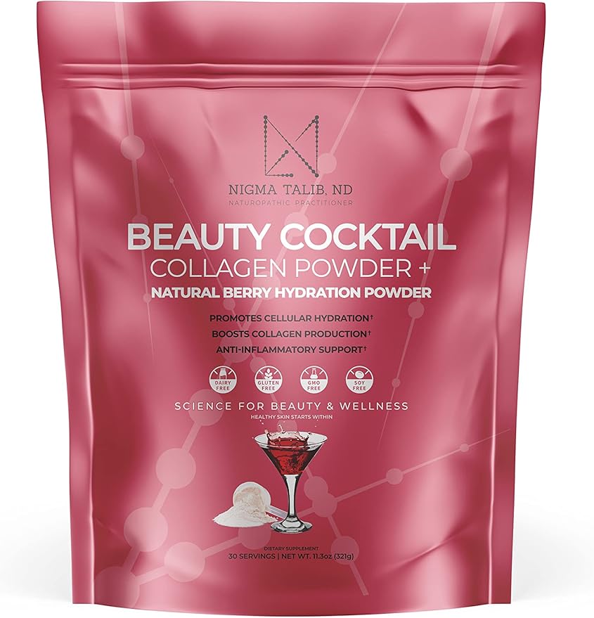 Beauty Cocktail Powder | Natural Berry Hydration Premium Marine Daily Electrolyte Drink Mix for Skin Hydration Radiance &amp Smooth Texture for Hair Nails &amp Complexion | 30 Servings | 11.3 oz