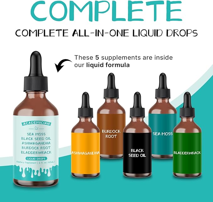 Sea Moss Drops with Ashwagandha Tincture Black Seed Oil Burdock Root Bladderwrack Liquid Drops - 60ml