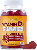 NEW AGE Vitamin D3 5000 IU 125mcg Gummies - Immune Supplement - Non-GMO Gluten-Free Dairy-Free No Gelatin (60 Gummies (Pack of 1))