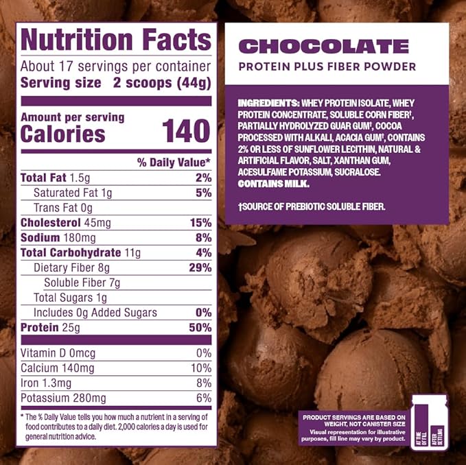Premier Protein Powder Plus Fiber Chocolate 25g Protein 7g Fiber to Support Gut Health No Added Sugar (17 Servings)
