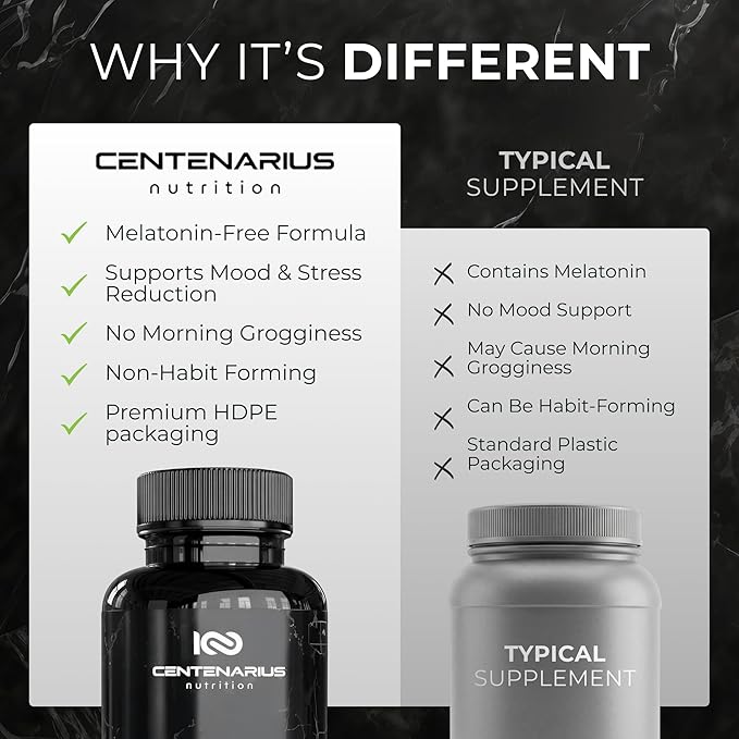 Centenarius Nutrition Sleep and Mood Formula with L-Theanine 5-HTP PharmaGABA + More for Sleep + Enhanced Mood &amp Stress Levels (60 Count)