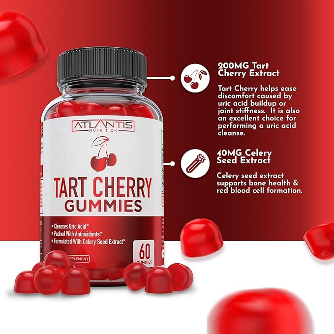 60 Ashwagandha Gummies + 60 Tart Cherry Gummies -Ashwagandha Boosts Energy Levels &amp Strengthens Immune System - Tart Cherry Has Advanced Uric Acid Cleanse for Immediate Gout Pain Reli