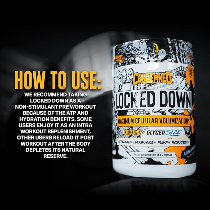 CONDEMNED Labz Locked Down | Creatine Performance Complex | Creatine Monohydrate Glycerol Taurine | Enhanced Hydration Energy &amp Stamina | 30 Servings (Fruit Punch)