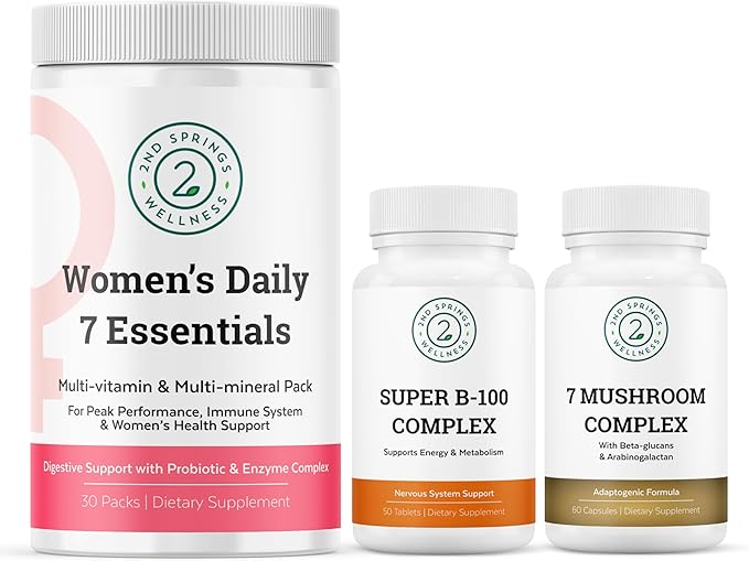 Women's Essential Wellness Trio: Mushrooms Multivitamins and B-100 Boost