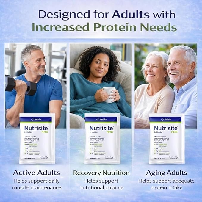 Nutrisite HMB Nutritional Protein Powder – 15 Sachets with Whey Isolate Amino Acids Vitamins A C D &amp Zinc for Immune and Muscle Support – Medical Nutrition Formula (1.11 Oz ea.)