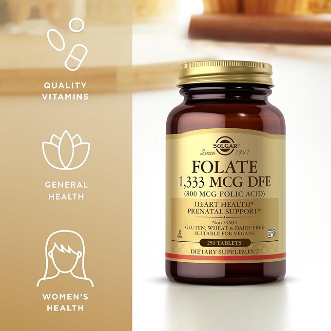 Solgar Folate 1333 mcg DFE (Folic Acid 800 mcg) - 250 Tablets Pack of 2 - Prenatal Support - Non-GMO Vegan Gluten Free Dairy Free Kosher Halal - 500 Total Servings