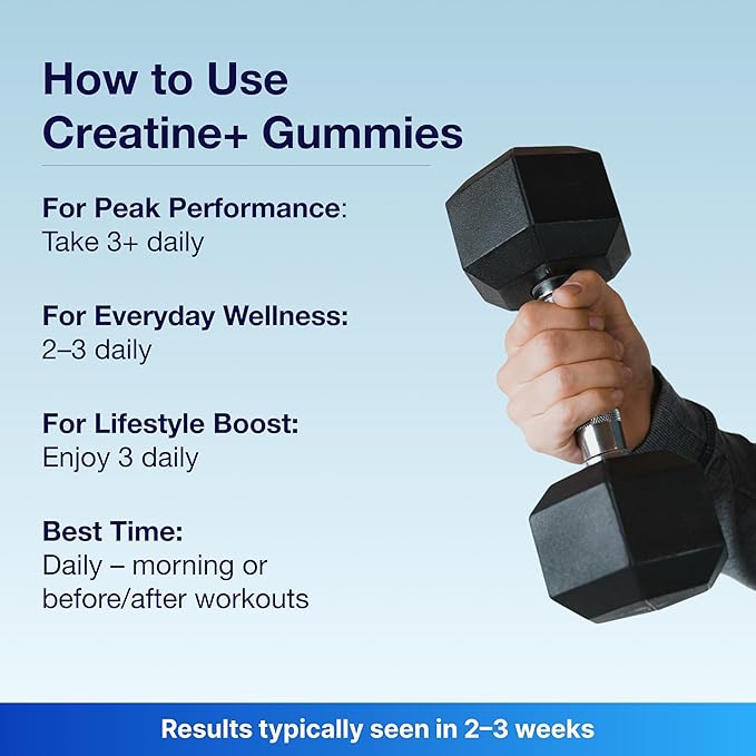 Bear Balanced Creatine Gummies for Men &amp Women - Creapure® Creatine Monohydrate L-Theanine L-Tyrosine &amp B12 for Muscle Growth Strength Focus Energy &amp Health - Low Calorie Sugar-Free
