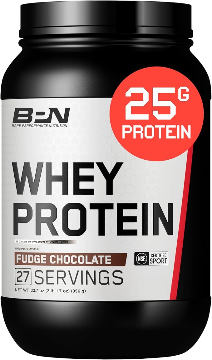 BARE PERFORMANCE NUTRITION BPN Whey Protein + Casein Protein Powder Blend Fudge Chocolate 25g Protein per Serving Supports Lean Muscle Recovery 27 Servings Third Party Tested