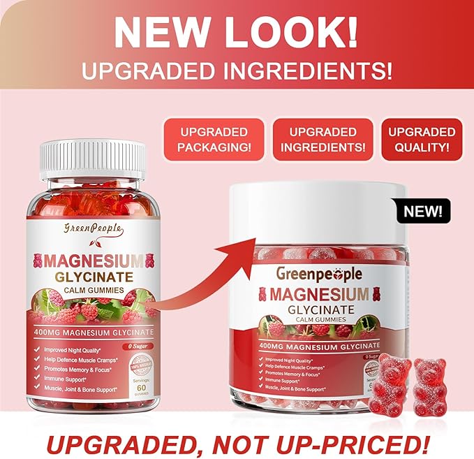 GREENPEOPLE Magnesium Glycinate Gummies 400mg - Sugar Free Magnesium Supplement with Magnesio Citrate Vitamin D and B6 for Calm Support &amp Sleep for Adults - High Absorption - Raspberry Gummies