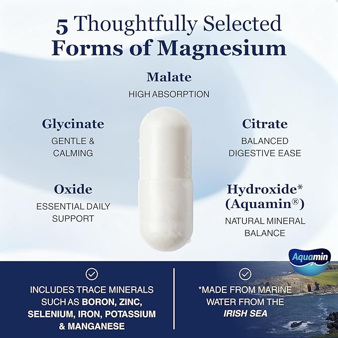 Spectrum 5 Magnesium Complex for Women &amp Men – 5 Magnesium Complex Supplement with Glycinate Malate Citrate &amp Hydroxide for Sleep Muscle Recovery &amp Calm – 500mg Vegan – 120 Capsules