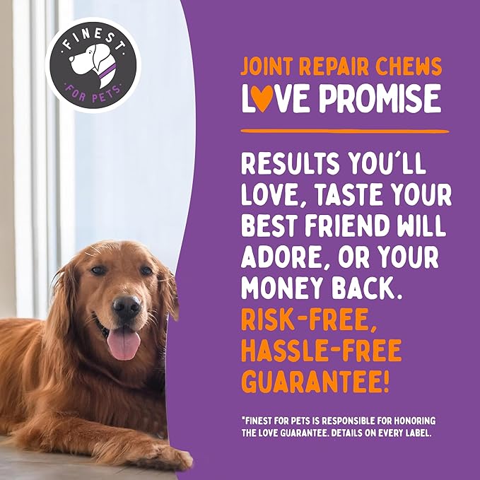 Joint Repair Dog Joint Supplement with Glucosamine for Dogs Chondroitin Omega 3 MSM Hemp &amp Turmeric. Supports Hip &amp Joint Health Mobility &amp New Cartilage. 120 Chicken Flavor Chews Ma
