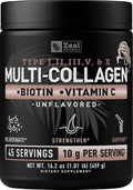 Premium Multi Collagen Peptides Powder (1 2 3 5 &amp 10) with Protein. Vitamin C Biotin Hyaluronic Acid for Hair Skin and Nails - Marine Bovine Chicken &amp Eggshell (Unflavored 45 Servings