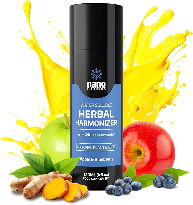 Herbal Harmonizer with CleanCurcumin(TM) - Multi Botanical Antioxidants Supplement - Water Soluble - Nano Curcumin - Holistic Wellness Defender - Healthy Drink Mix (4 fl.oz Apple and Blueberry)