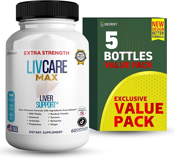 Livcare Max Liver Support Supplement Extra Strength 60 Veggie Capsules 30 Day Supply with Milk Thistle Beetroot Artichoke (5)