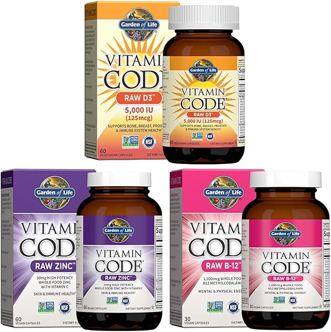 Garden of Life Vitamin D Vitamin Code Raw B12 Zinc &amp Vitamin C - Whole Food Supplements for Immune Support
