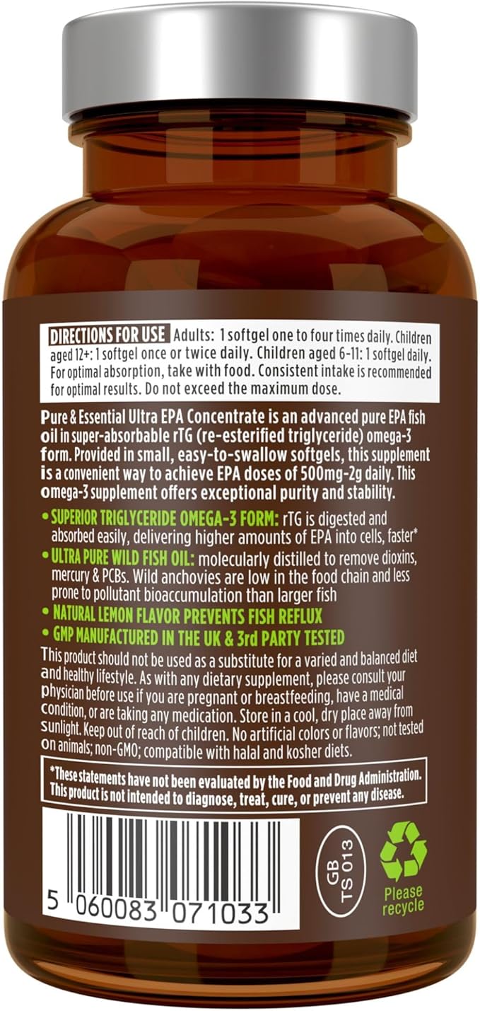 Igennus Ultra Pure Omega-3 EPA 500mg Highly Concentrated IFOS Certified Wild Fish Oil Advanced rTG Triglyceride Form Non-GMO 90 Small Softgels