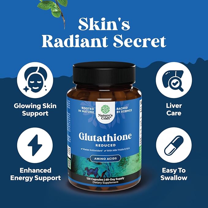 Reduced Glutathione Supplement with Milk Thistle - 1000mg per Serving Pure L Glutathione with Alpha Lipoic Acid &amp Milk Thistle Silymarin for Skin Radiance Liver Support &amp Immune Support - 120