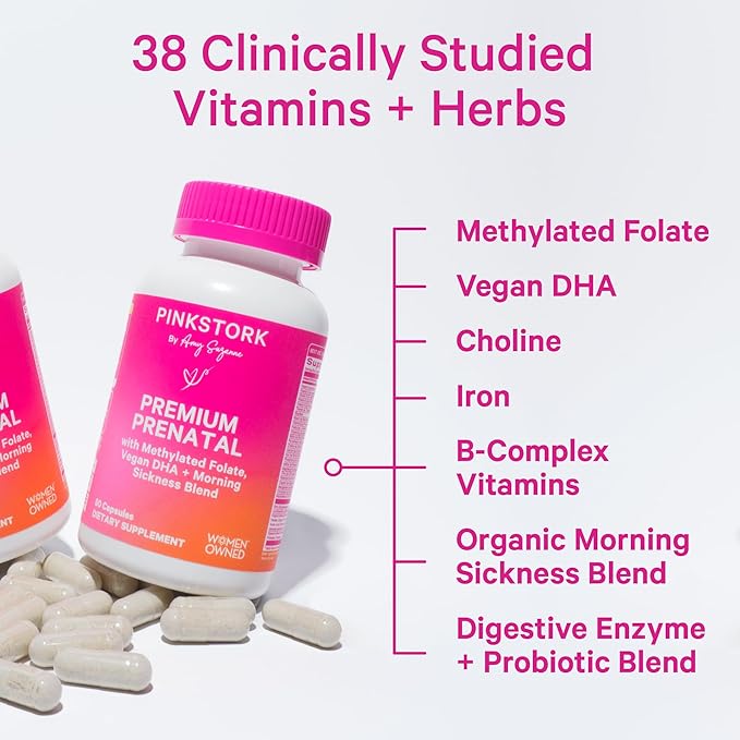 Pink Stork Premium Prenatal Iron Bundle - Premium Prenatal + DHA and Prenatal Iron Supplement for Women Morning Sickness Digestion Blood Cell Production