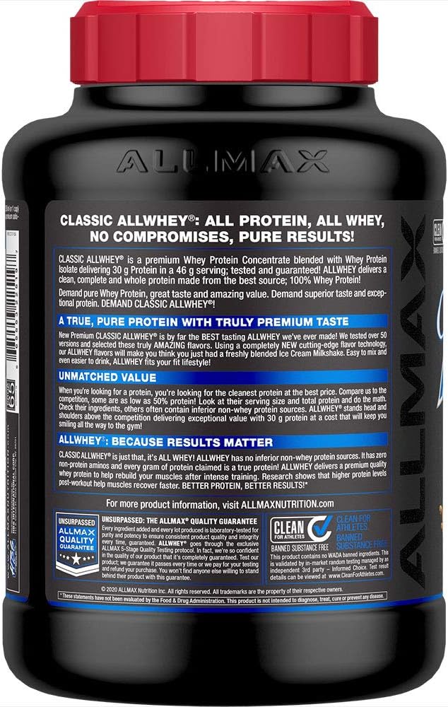 ALLMAX Classic ALLWHEY Chocolate Peanut Butter - 5 lb - 30 Grams of Protein Per Scoop - Gluten Free - Approx. 49 Servings