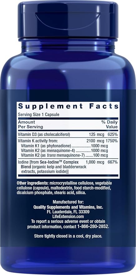 Life Extension Vitamins D and K with Sea-Iodine 90 Caps (Pack of 2)