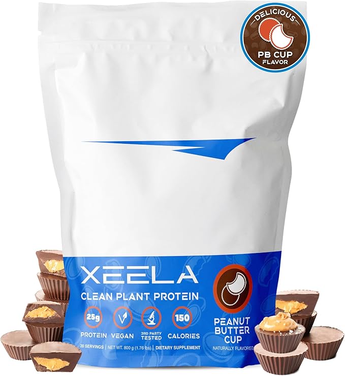 XEELA Plant Based Vegan Protein Powder - Independently Tested - 25g High Protein Pea Protein for Men &amp Women - Vitamins &amp Minerals Non GMO Dairy &amp Gluten Free LowCarb &amp LowFat (Pea