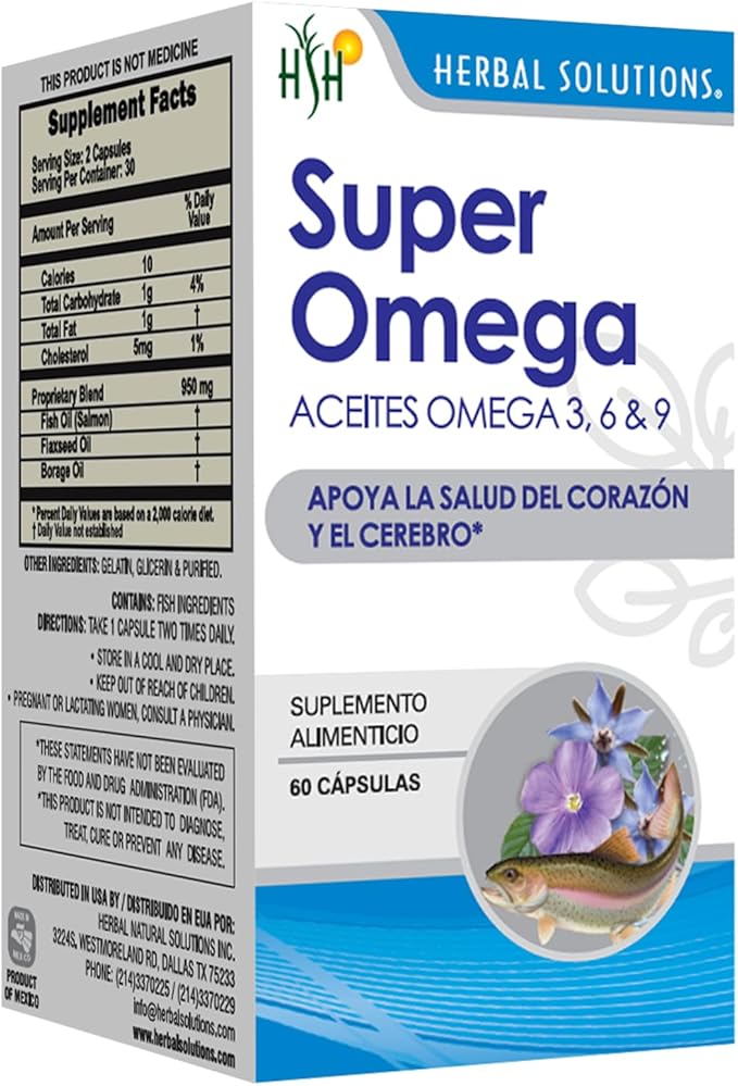 Herbal Solutions Super Omega 1400mg - Premium Omega-3 Fish Oil Softgels for Heart Health Support - Natural Cardiovascular Supplement 60 Count