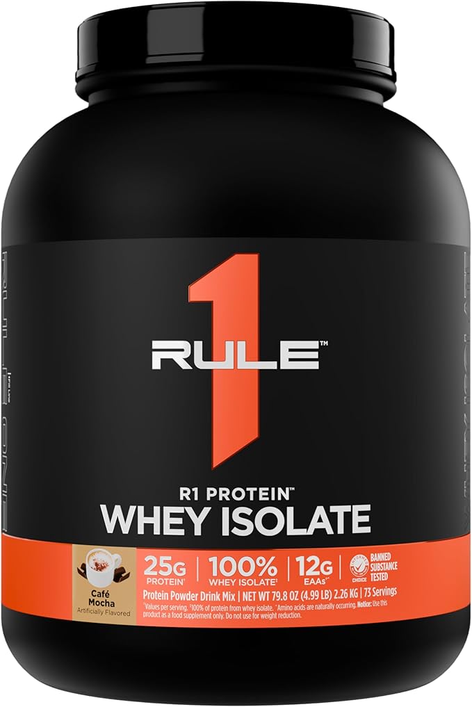 Rule 1 R1 Protein Whey Isolate - with 25g Protein &amp 6g BCAA Exclusively from Isolated &amp Hydrolyzed Sources for Workout Recovery (5 Pounds* Café Mocha)