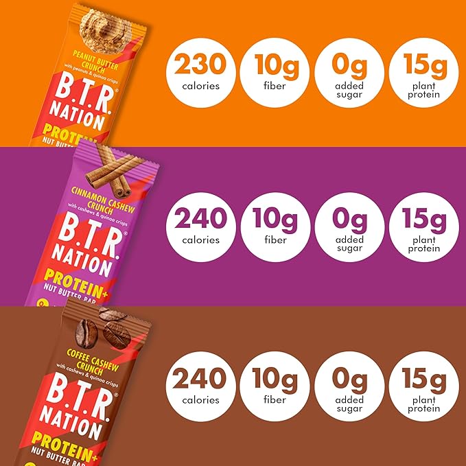 B.T.R. Nation Vegan Keto Plant Based Protein &amp Fiber Bars - High Protein (Sampler Pack) | (9 Pack) | Low Carb &amp GF Free of Sugar Alcohols Dairy Soy and Boosted with Powerful Superfoods!