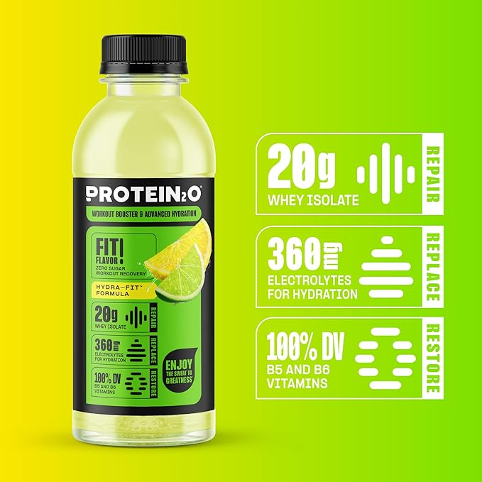 Protein2o 20g Whey Protein Isolate Hydration Drink 350mg of Electrolytes Vitamins B5 &amp B6 Sugar Free Lemon Lime 16.9 oz Bottle (12 Count)