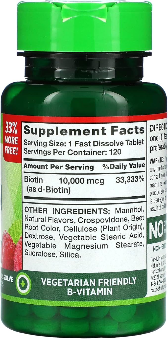 Nature's Truth Maximum Biotin 10000 mg Fast Dissolve Tabs Berry - 120 ct Pack of 2
