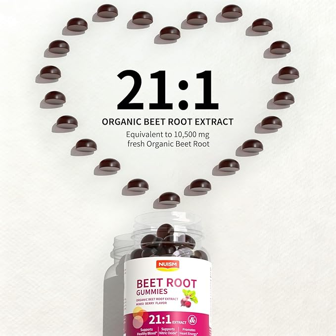 Organic Beet Root Gummies Mixed Berry Flavor SupplementsNatural Extract 21:1 Concentrate Sugar Free Chews Energy Vitality &amp Performance Support Beetroot Gummies