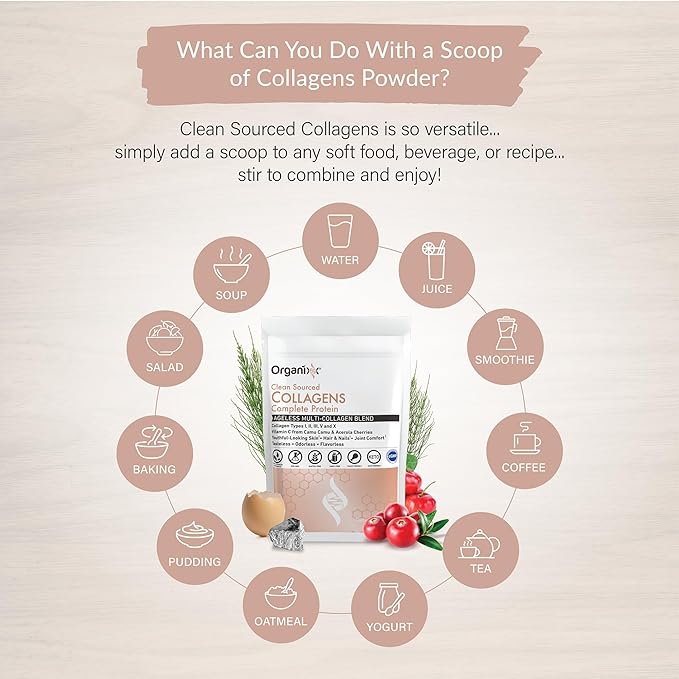 Organixx Clean Sourced Collagens (20 Servings) &amp OrganiGreens (30 Servings) Bundle Daily Super Greens &amp Protein w/Vitamin C &amp Zinc Supports Digestion Skin Hair Nails &amp Joint Healt