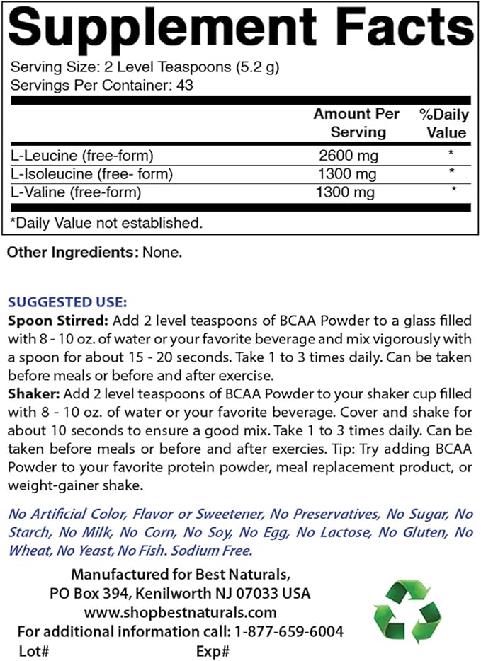 Best Naturals BCAA Powder 8 OZ &amp Magnesium Glycinate 425 mg