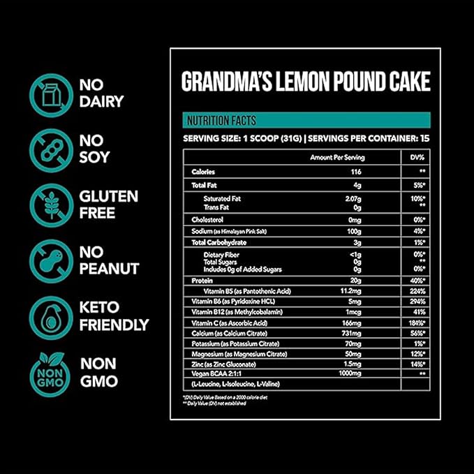 Just Move Protien - Grandma's Lemon Pound Cake - Vegan (Plant Based) Organic Dairy Free Soy Free Gluten Free Keto Peanut Free 20g Protein Low Carb Non GMO (17.2 Oz)