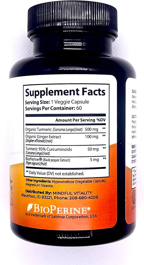 Ultimate Turmeric with Ginger 60 Capsules 500mg Organic Turmeric Joint and Immune Support Supplement