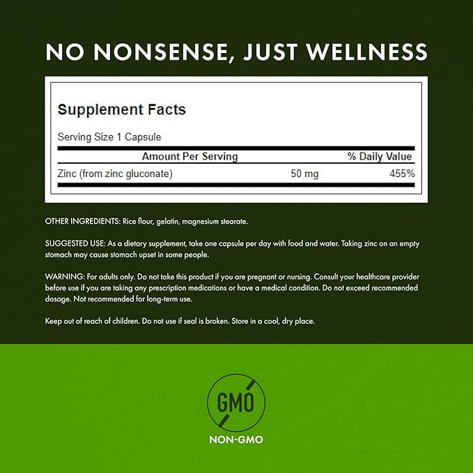 Swanson Zinc Gluconate - Mineral Supplement Promoting Prostate Health Vision Health &amp Immune Support - Gluconate Form for Optimal Absorption - (250 Capsules 50mg Each) (2 Pack)