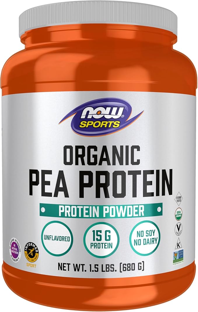 NOW Foods Sports Nutrition Certified Organic Pea Protein 15 Grams Unflavored Powder 1.5-Pound