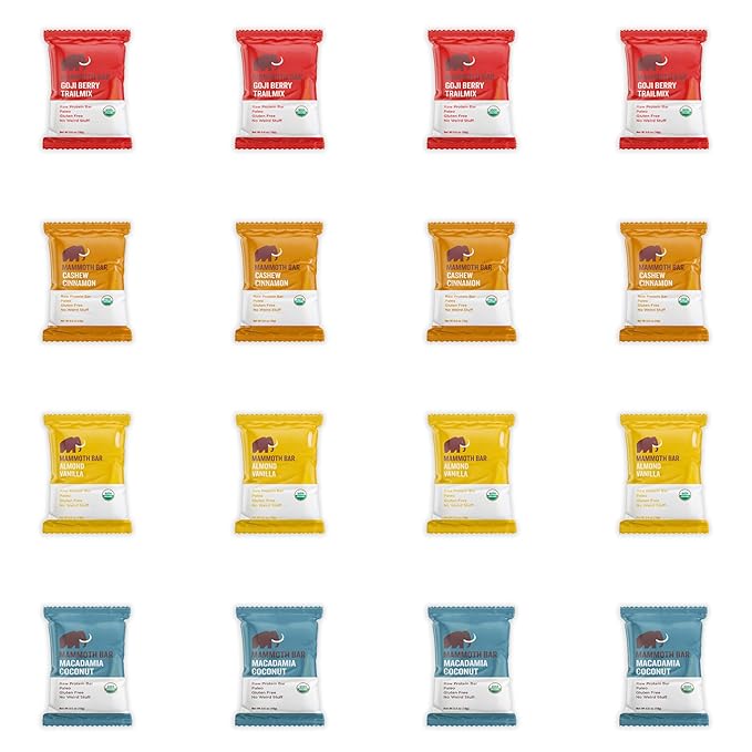 Mammoth Bar Mini - Variety Pack of our Mini Organic Protein Bars – Made with Premium Nuts &amp Egg White Protein • Organic • Paleo • Gluten Free • GMO Free • Raw - 16 Mini Bars