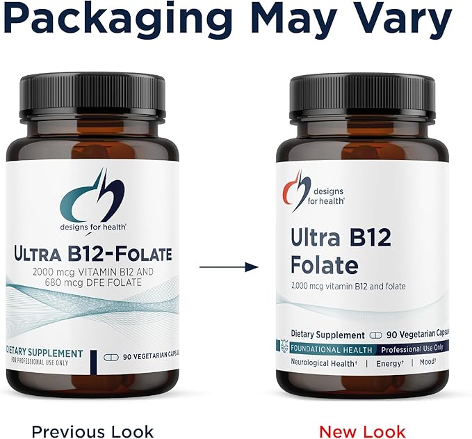 Designs for Health Ultra Methylated B12 + Methyl Folate - Vitamin B12 Methylcobalamin and Folate Supplement Adenosylcobalamin &amp 5-MTHF for Nerve Cellular Energy + Methylation Support (90 Capsule