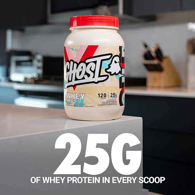GHOST Whey Protein Powder Fruity Cereal Milk - 2LB 25G of Protein - Whey Protein Blend - ­Post Workout Fitness &amp Nutrition Shakes Smoothies Baking &amp Cooking - Soy &amp Gluten-Free