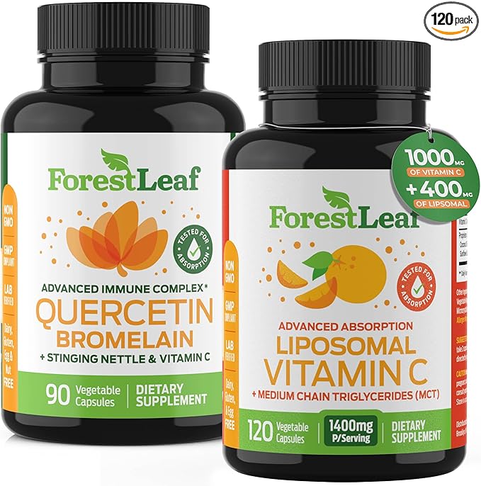 ForestLeaf Immune Support Supplement with Vitamin C + Quercetin for Immunity - Immune Boosters for Adults with Liposomal VIT C Quercetin &amp Stinging Nettle - 2 in 1 Immune System Defense Booster