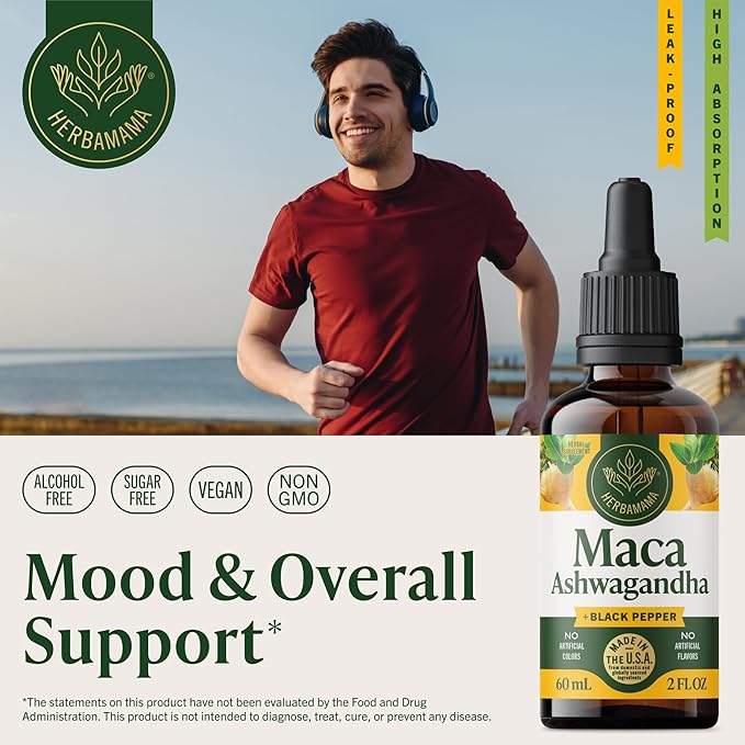 HERBAMAMA Ashwagandha Maca Drops - Vegan Mood Support &amp Overall Well-Being with Ashwagandha and Maca Root Extract Tincture - Non-GMO Alcohol &amp Sugar-Free Women &amp Men Support Supplement 2