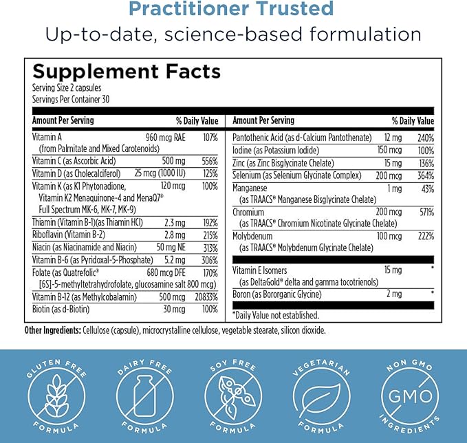 Designs for Health Methylated Multivitamin for Women &amp Men - Twice Daily Multimineral Supplement &amp Multivitamin Without Iron + Methylated B12 and Folate Vitamin C K D E + More (60 Capsules